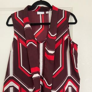 NY & Company sleeveless red & black blouse.